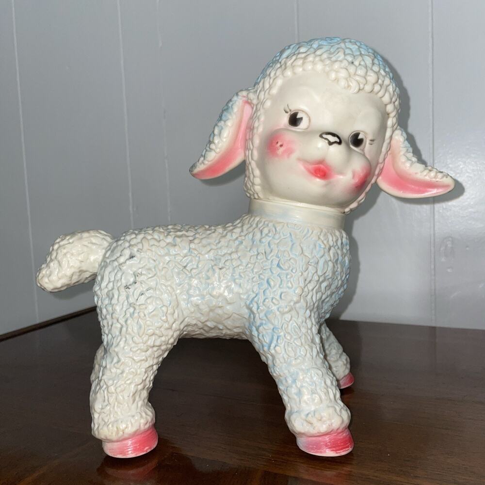 VTG Large 1950's Squeaky Lamb Toy The Sun Rubber Co 10" figure Very Cute Works